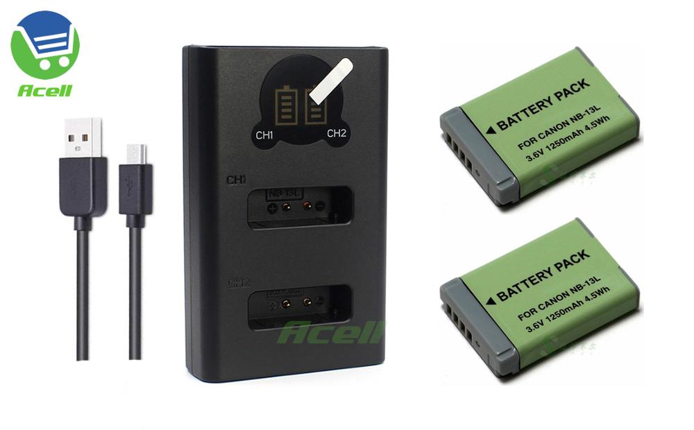 NB-13L Battery + LCD USB Dual Charger for Canon PowerShot SX740 SX730 SX720 SX620 HS PowerShot G7X G1X Mark III Camera: 2Battery 1Bi-Charger
