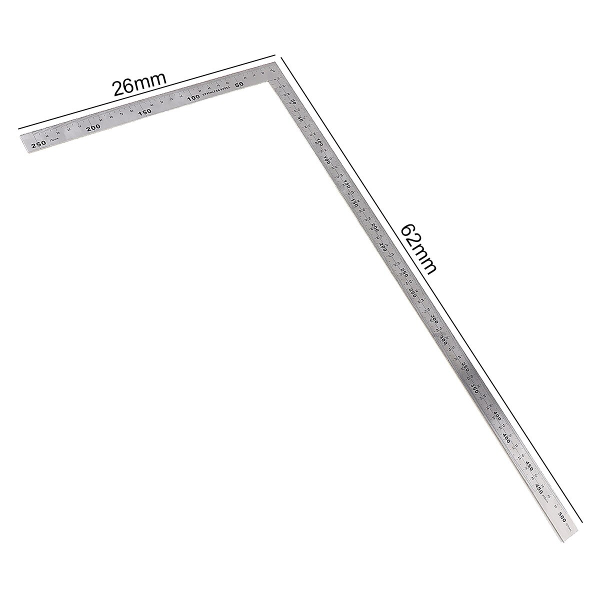 Regla de ángulo recto de 90 grados de acero inoxidable, 250x500mm, más gruesa, 1,2mm, herramientas de medición para carpintería/Oficina