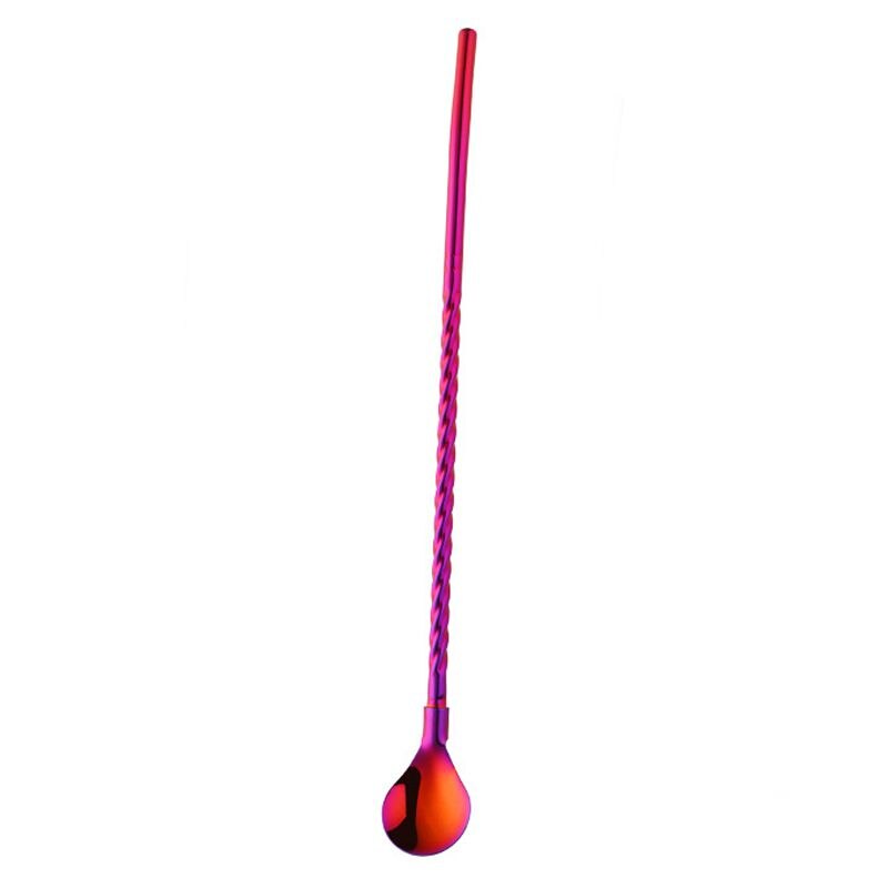 Drinking Twisted Straw Spoon Stainless Steel Long Handle Tea Scoop Coffee Stir Stick For Bar Party Dinnerware Set: Red