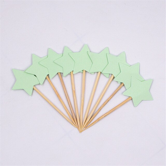 10pcs Mini Star Cupcake Toppers Birthday Cake Topper Cake Decoration Wedding Party Decorations Cake Flags Party Supplies: Green 1