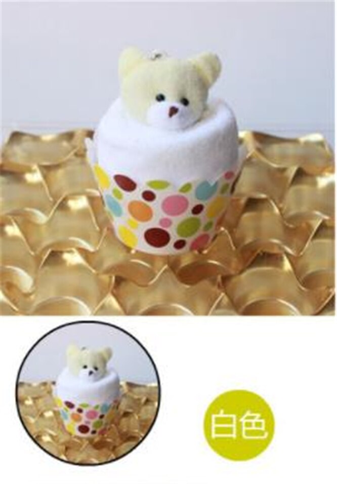 Toalla de cara con forma de pastel con oso encantador, Toalla de baño de fibra Natural ecológica, toalla de mano para bebé, de boda, 10 juegos: white