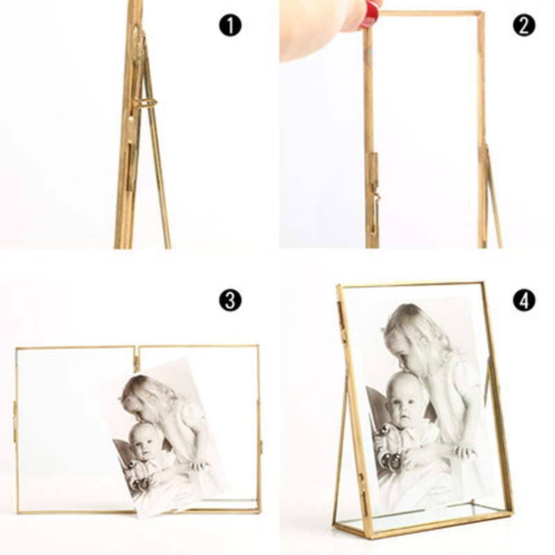 Gold Metal Glass Photo Frame Home Decoration Folding Wire Desktop Picture Brass Frames Portraits Landscape