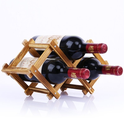 Soportes de madera para botellas de vino, estantes de almacenamiento de exhibición creativos y prácticos, plegables, decorativos, para sala de estar: 3Bottles-2