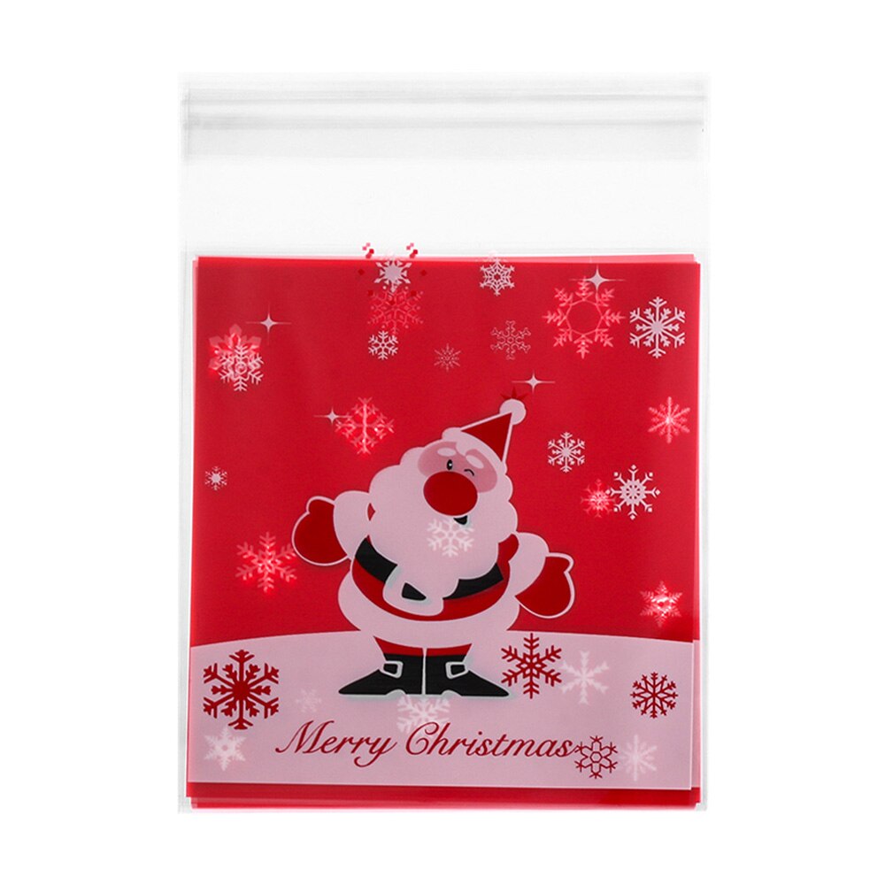 50 stuks vrolijke kerstzakjes bakzakken cartoon kerstman sneeuwpop snack plastic snoepzakjes zelfklevende zak opbergzak