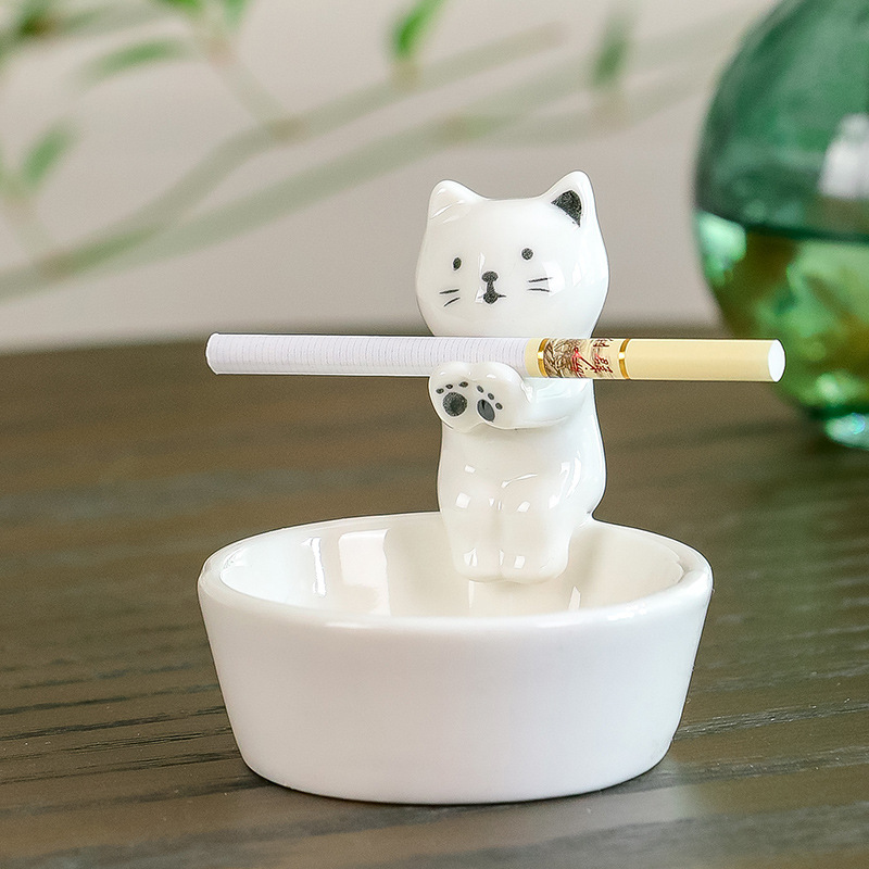 Cenicero de cerámica con forma de gato de dibujos animados, Cenicero con forma de gato y Animal, decoración de escritorio para oficina, accesorios de cerámica para decoración del hogar, Cenicero