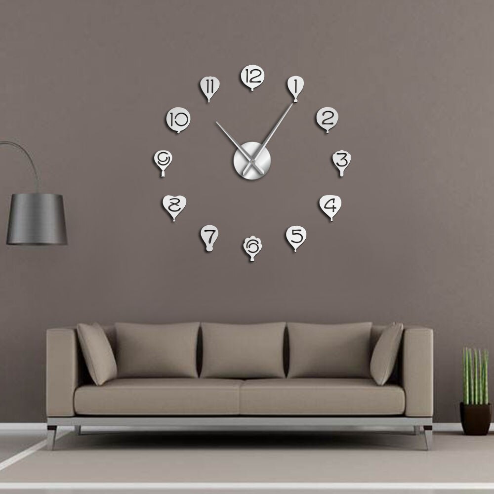 Floating Air Balloon Wall Art DIY Giant Wall Clock Kid Room Nursery Silent Movement Decorative Frameless Large Wall Watch