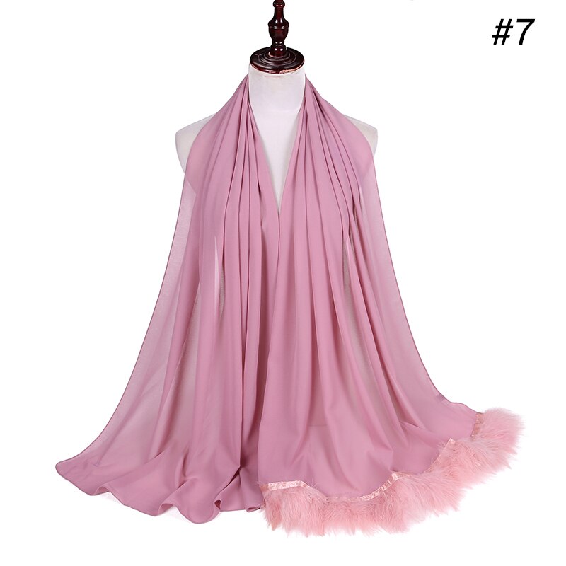 Veren chiffon sjaal hijab dons bubbelsjaal luxe populaire kwastjessjaals sjaal moslim sjaal 170 x 75cm: Kleur 7