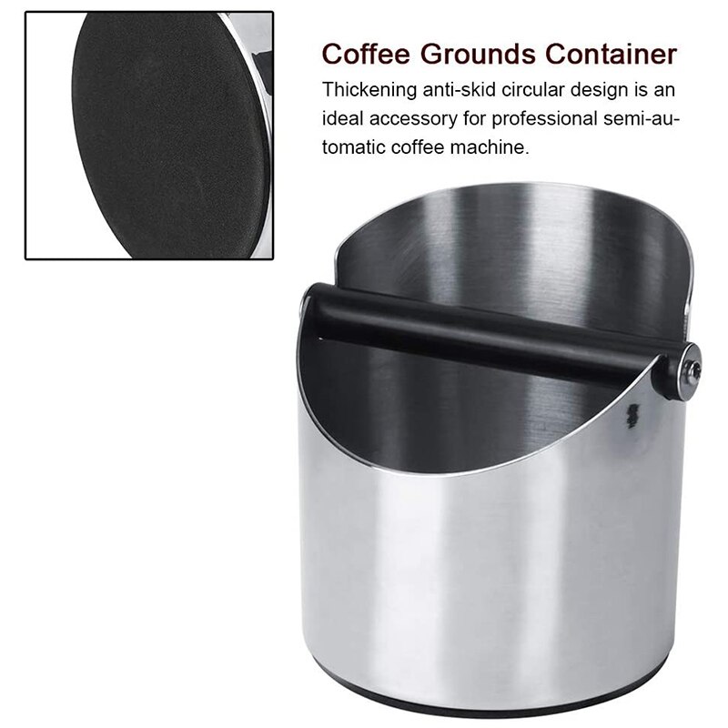 1L Stainless Steel Coffee Knock Box Anti Slip Coffee Grind Dump Bin Waste Bin with Detachable Knock Bar for Barista