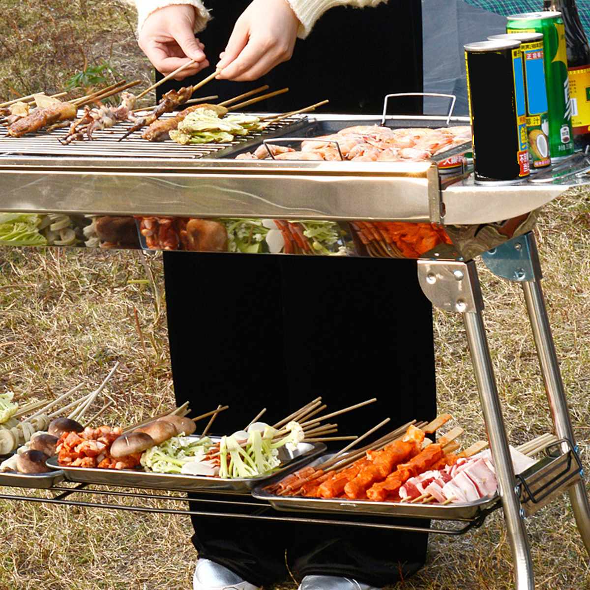 Non-stick Grill For Pan Outdoor Bbq Shopping Rootless Barbecue Plate Accessory Churrasqueira