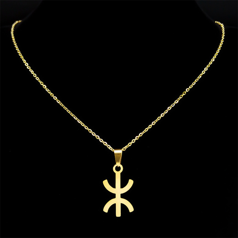 Afrika berber symbol vedhæng halskæde rustfrit stål guld farve amazing ⵣ bogstav etnisk amulet stil kæde halskæder smykker