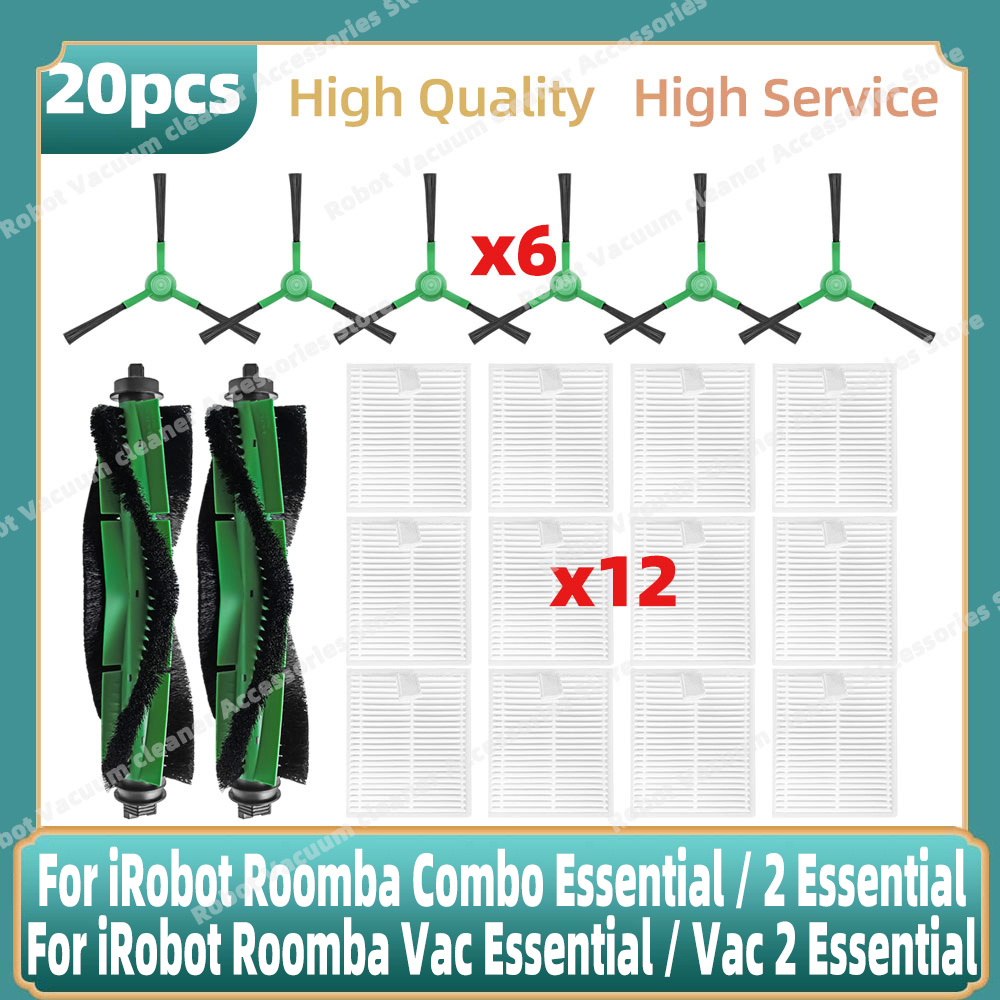 Compatible For iRobot Roomba Combo Essential / 2 Essential, Roomba Vac 2 Essential Parts Main Side Brush Bag Mop Hepa Filter: Beige