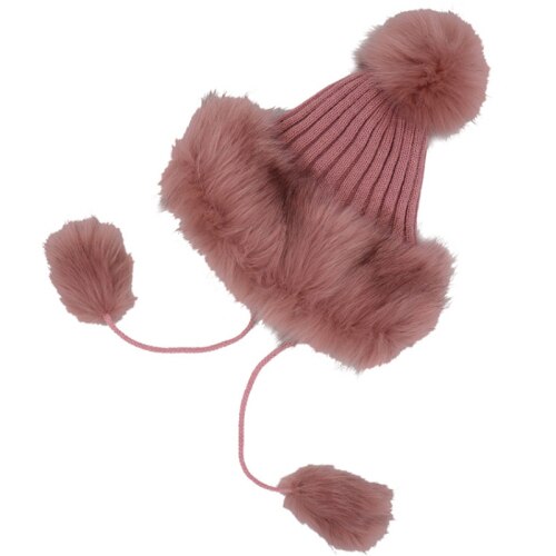 HT2105 Big Fur Pompom Ball Winter Hats for Women Russian Ushanka Hat Thick Warm Fur Hat Earflap Ski Cap Women Knitted Hat: Fuchsia