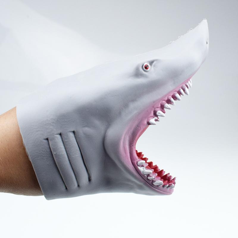 Plastic Haai Handpop Voor Verhaal Tpr Dier Hoofd Handschoenen Kinderen Speelgoed Zachte Vinyl Pvc Dier Hoofd Figuur Halloween speelgoed