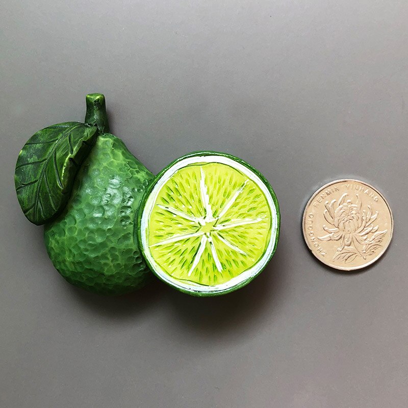 3D fresh fruit refrigerator magnetic stickers magnetic food room decoration Pineapple lemon cherry fridge magnets: Green lemon