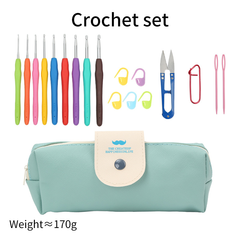9/37pcs Ergonomic crochet hook set Extra Long Kit Crochet Needles Knitting Crochet Tricot Accessories for Beginners Comfortable: SKY BLUE
