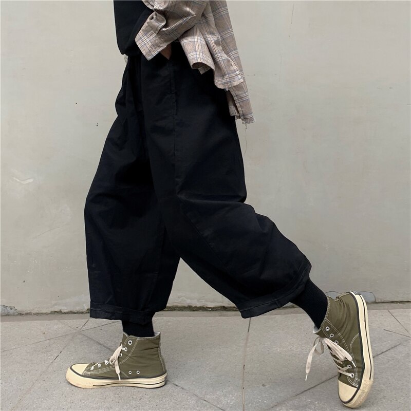 Pantalones de pierna ancha para hombre y mujer, pantalón informal, holgado, estilo japonés, retro, coreano, calle japonesa