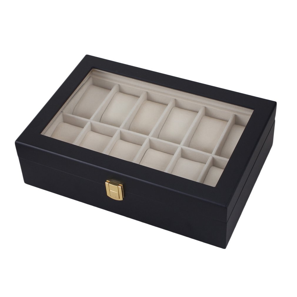 12 Grids Balck Wooden Watch Box Storage Organizer Case Saat Kutusu Watch Jewelry Boxes Watch Holder