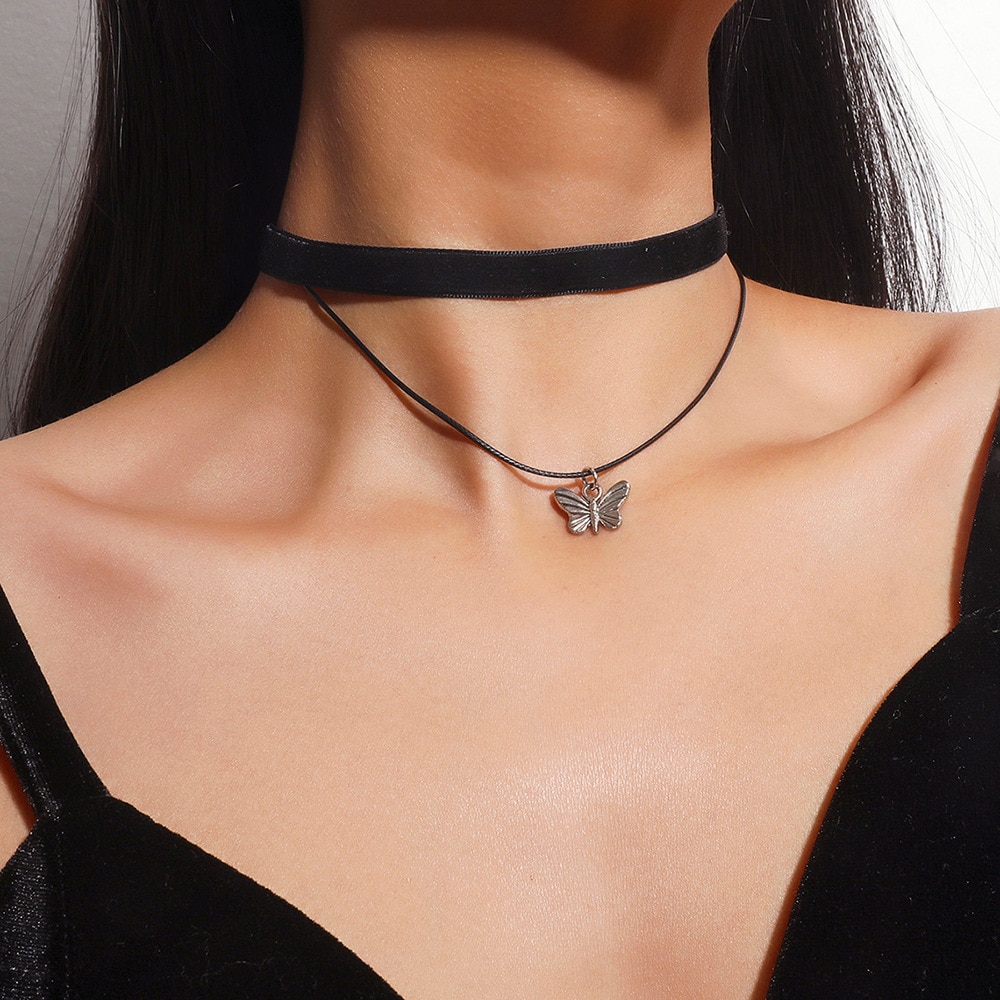 Yobest Hohlen Entwürfe Schwarz Leder Samt Halsband Halskette Schicht Chockers Jahrgang gotisch Schmuck Gothic Halskette für Frauen Collier