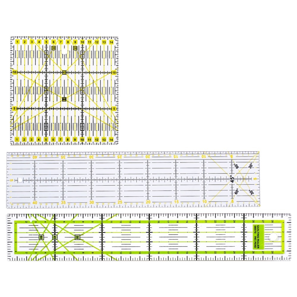 3 stk/sett sytilbehør klar quilting målestokk linjaler lappeteppe sy linjal skjæreverktøy sett håndverk couture tilbehør