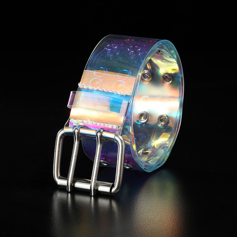 1 szt. Dwurzędowe pcv przezroczysty pas dla kobiet moda ze sprzączką biodro chmiel spodnie punkowe przezroczyste paski damskie dżinsy przelotka pas