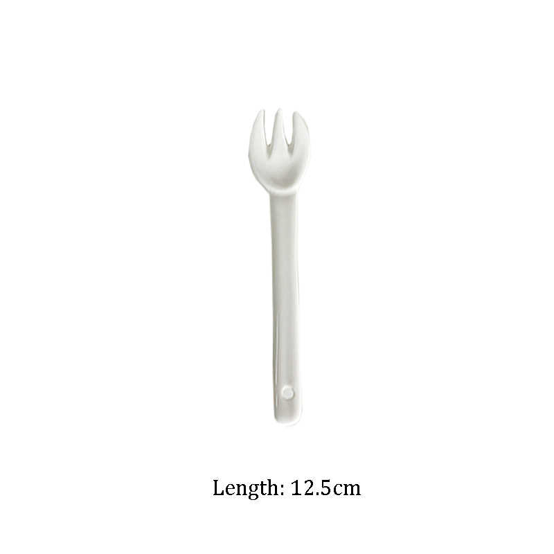 LadyCC – fourchette irrégulière en céramique Simple et créative, cuillère de dessin animé blanche, couteau à beurre, accessoires de tir: A