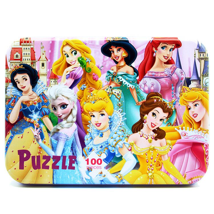 100 pcs/set Holz Puzzle Cartoon Spielzeug 3D Holz Puzzle Eisen Box Paket Jigsaw Puzzle für Kind Frühen Bildungs montessori Spielzeug: 8 princess 100