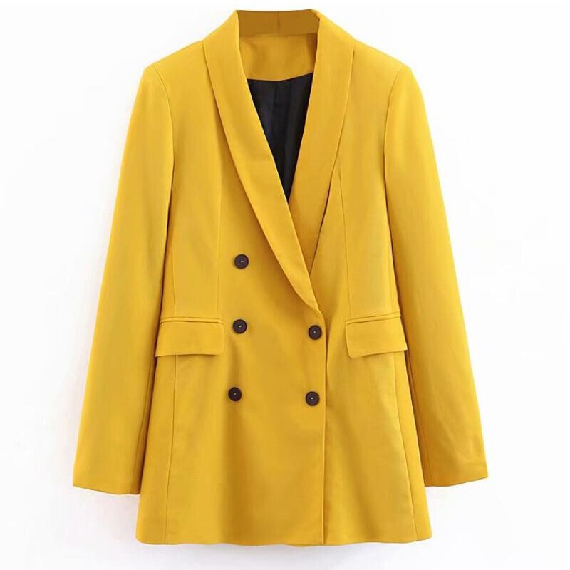 Betinget ressource Rummelig Kvinder gule blazere og jakker lommer dobbeltradet... – Grandado