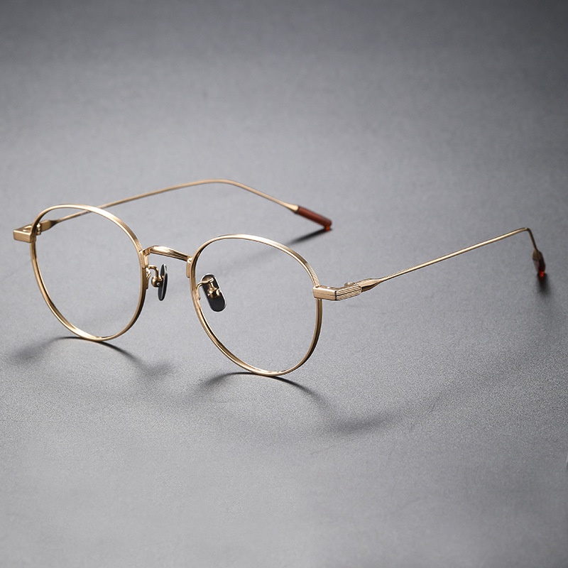 8 g ultraleichter Rahmen aus reinem Titan, rund, Vintage-Literaturstil, 140 mm Größe für Herren- und Damenbrillen TOM21: Gold