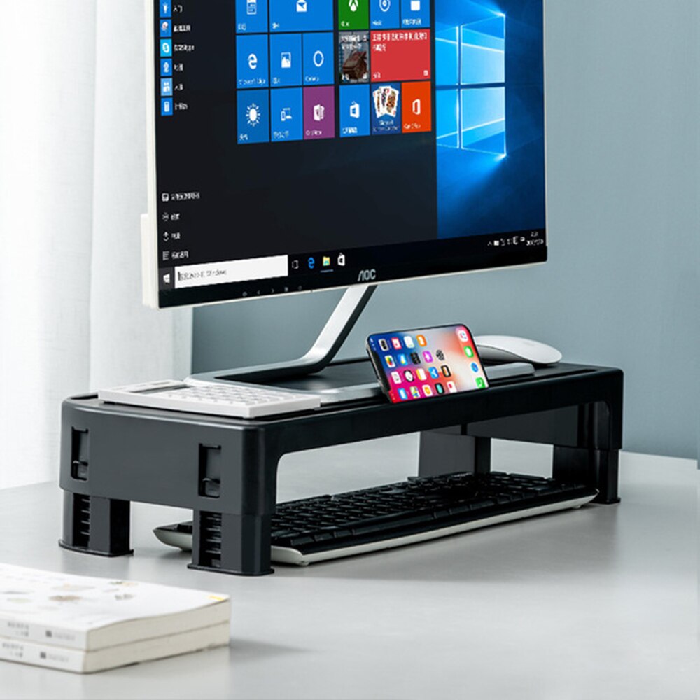 Computer Monitor Stand Multi-function Laptop Stand Desk PC Notebook Desktop Screen Riser LCD LED Monitor Stand Protect the neck: Black