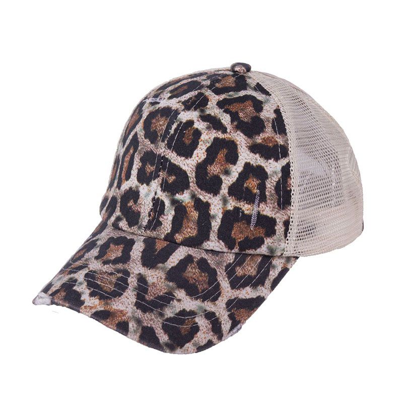 Baseball cap skygge åndbar bomulds hestehale hat hovedbeklædning udendørs sportshue: Leopard print