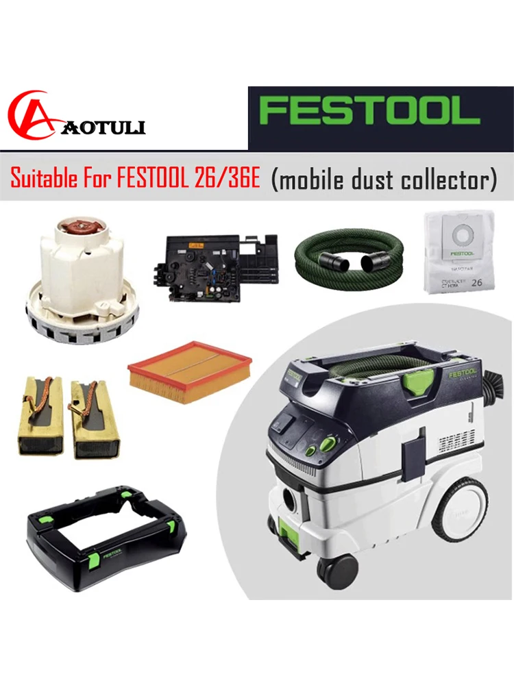 Akcesoria robić odkurzacza FESTOOL 26/36E: szczotki węglowe silnika, elementy filtrujące, worki na kurz, węże itp.