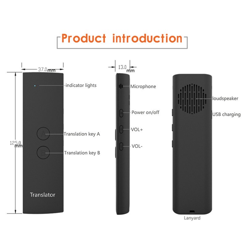 T6 Tragbare Bluetooth Stimme Übersetzer Zwei-Weg Echtzeit Sprache Übersetzer Dolmetscher Bluetooth Wireless Übersetzung Maschine