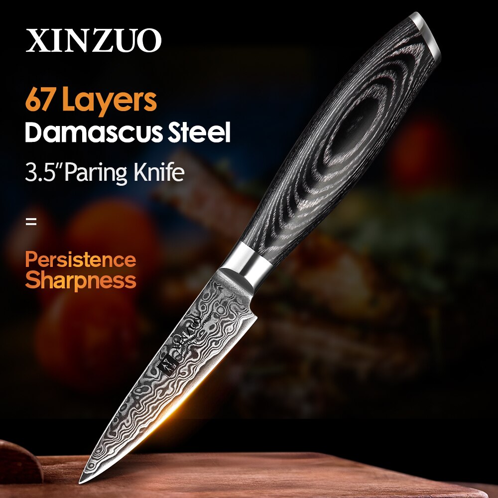 XINZUO 3,5 "Cuchillo de fruta Damasco japonés vg10 núcleo forjado cuchillo de cocina Damascus acero cocina cuchillos Mesa Parer cuchillo caja de