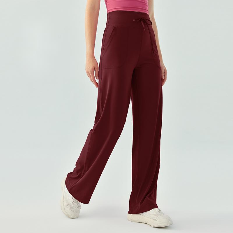 Frauen Hohe Taille Kordelzug Yoga Hosen Lose Breite Bein Einfarbig Fitness Laufen Sport Hosen frau kleidung: S / Rot