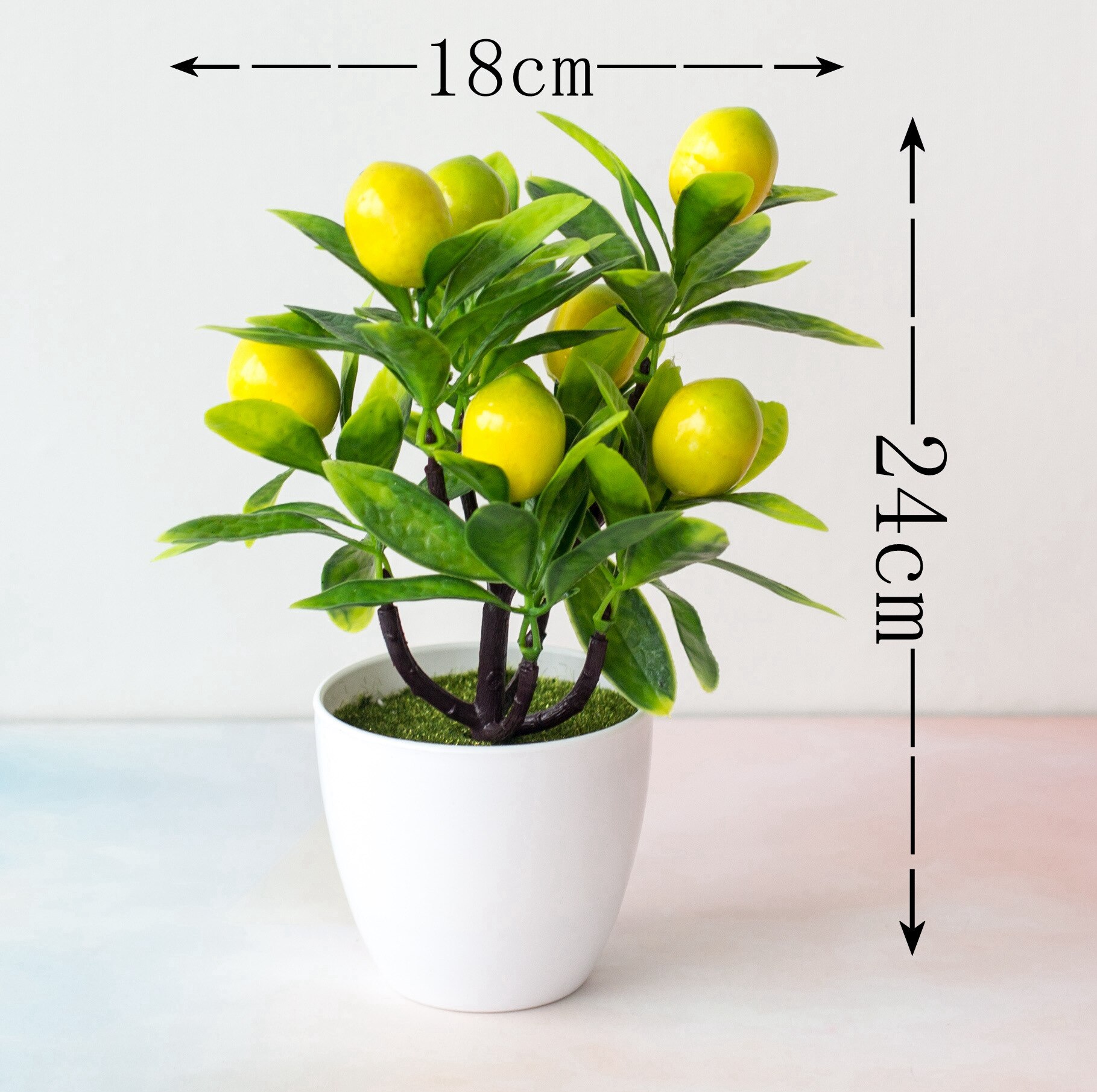 Kunstige planter bonsai simulering plast appelsin frugttræ potteplante potte ornamenter til hjemmet have hotel fest indretning: 7 hoved huangshengnvgu