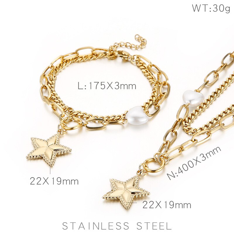 Kalen Dubbele Ketting Parel Ster Meisje Bedelarmband Dubbele Laag Goud Figaro Collier Voor Vrouwen Gouden Cubaanse Ketting