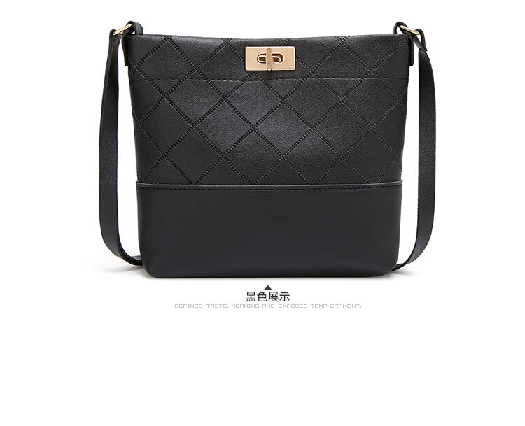 Bandolera de cuero suave rómbico para mujer, tipo bandolera bolso de hombro, con bloqueo de teléfono,: Negro