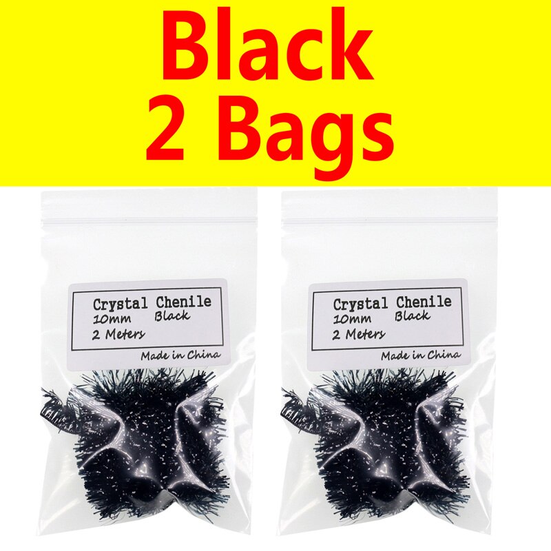 Bimoo 2 Bags 10mm Wide Crystal Flash Tinsel Hackle Flash for Fly Tying Streamer Egg Fly Salmon Fly Trout Salmon Lures: Black 2 Bags