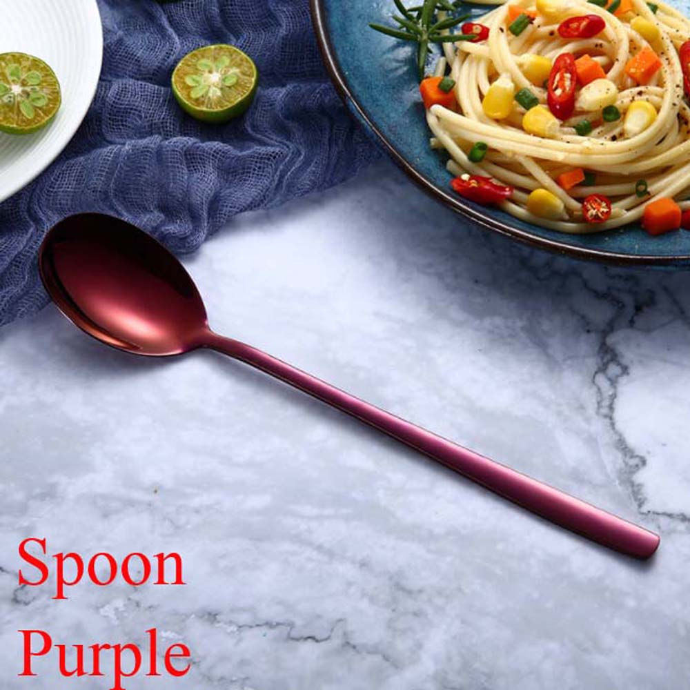 Cuillères et fourchettes à Long manche | Couleur arc-en-ciel en acier inoxydable, cuillère à soupe cuillère glaces thé cuillère à café vaisselle de table, couverts de maison: Spoon purple