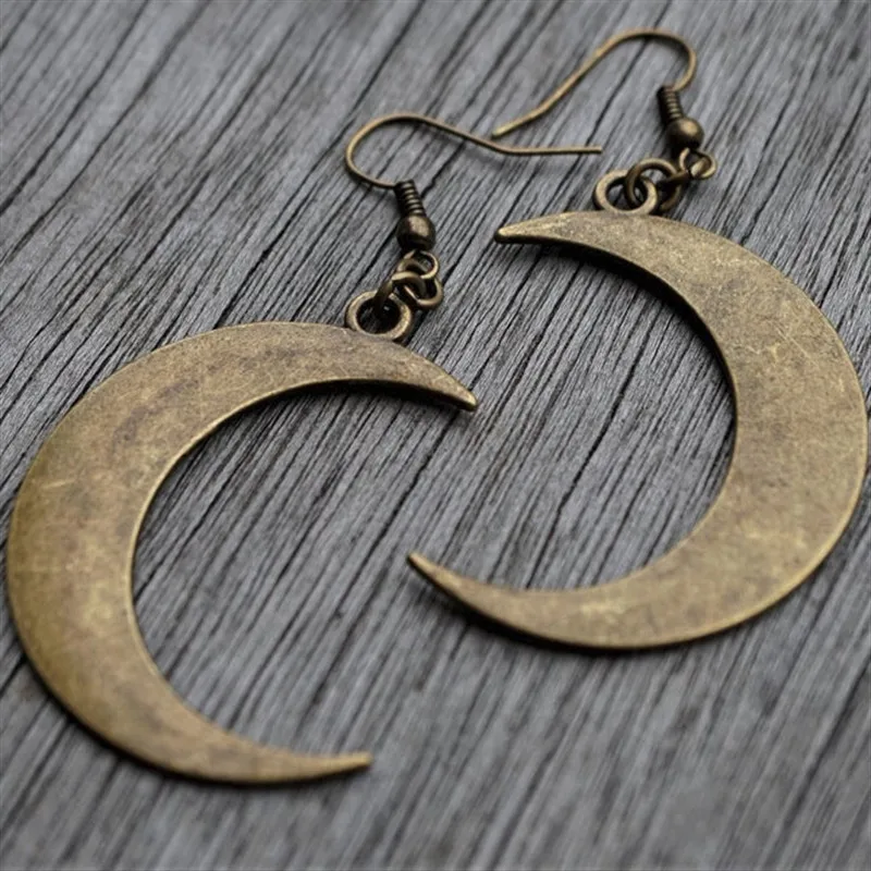 Pendientes largos de bronce de luna creciente grande para mujer, joyería gótica mística, fase de luna Wicca, diosa witchy, de , Lunar: Bronze