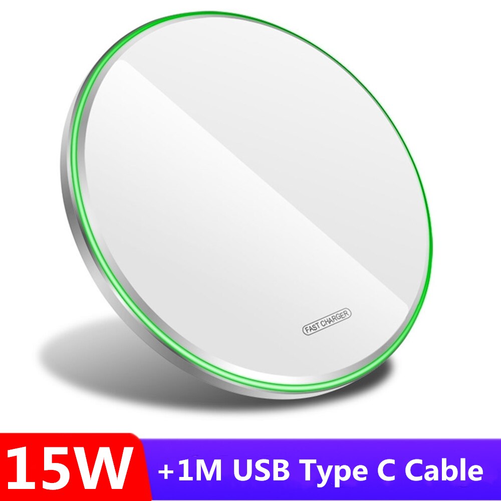 FDGAO 15W caricabatterie Wireless veloce per iPhone 13 12 11 X XS Max XR X 8 Airpods 3 Pro tipo C Qi Pad di ricarica per Samsung S21 S20 S10: 15W White