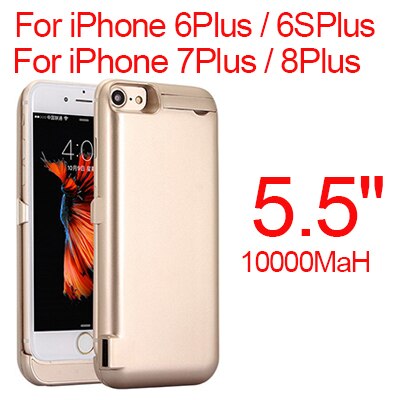 10000Mah Power Bank Case Voor Iphone 6 6S 7 8 Plus Case Batterij Oplader Voor Iphone 6 4s Iphone 6 7 8 Power Bank Opladen Case: Gold 6P 6sP 7P 8P2