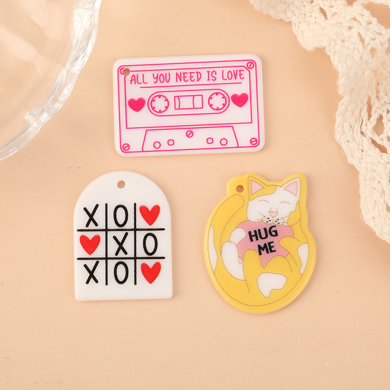6Pcs Valentine Charms Acrylic Love Cat XOXO For Necklace Keychain Diy Making Accessories: BROWN