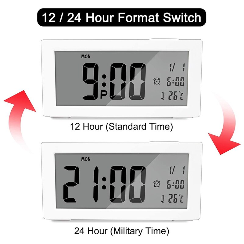 Digital Alarm Clock for Bedroom with LCD Large Sn, Auto Brightness, 12/24 Hour, Snooze, Date and Temperature Display
