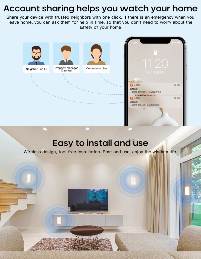 Tuya Smart Zigbee Smart Vibration Sensor Smart Vibration Sensor Mobile Phone Remote Alarm Anti-theft Vibration Alarm smart home