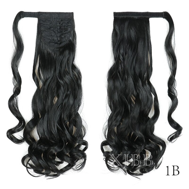 XJBB Seamless Wrap Around Synthetic Ponytail Extension for Women Long Ponytail Synthetic Hairpiece Wrap on Clip Hair Extensions: 1B