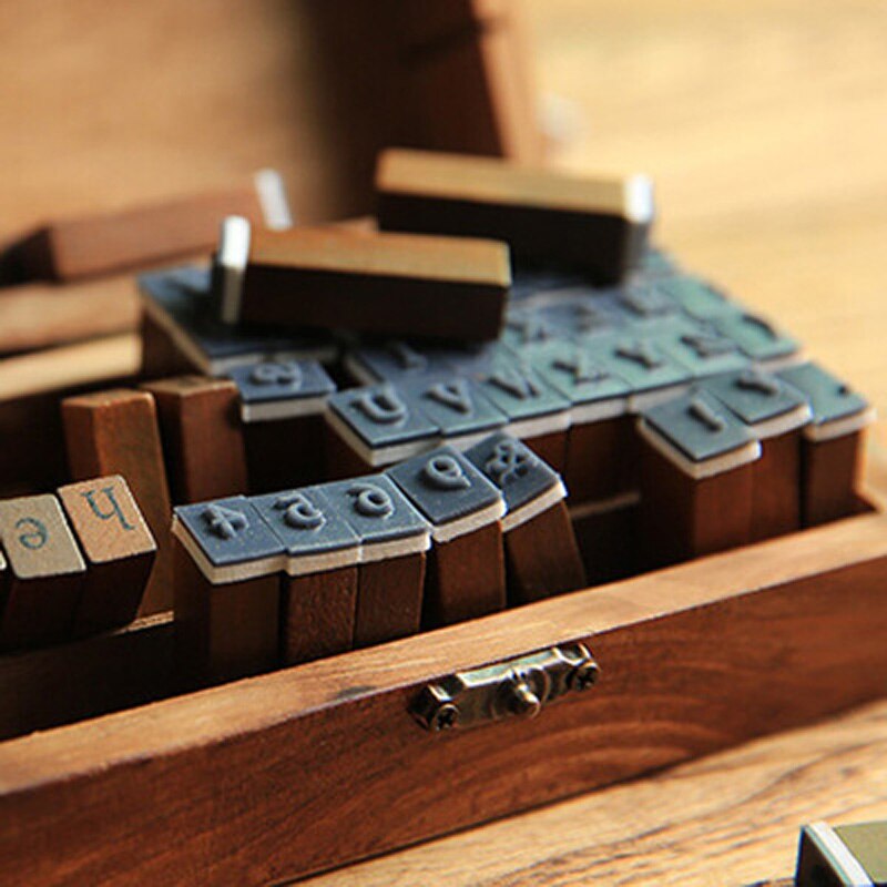 70Pcs Letter Seal DIY Letter Alphabet Stamp Vintage Teach Wooden Alphabet And Number Stamps With Retro Wooden Box