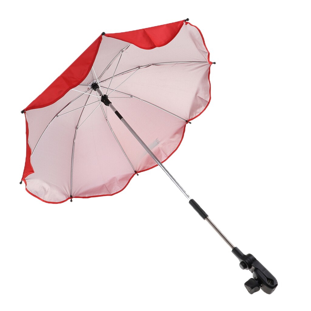 Foldable Summer Outdoor Beach Sunshade Umbrella Sun Protection Parasol Shelter All-weather with Universal Clamp Travel Anti-UV: Red