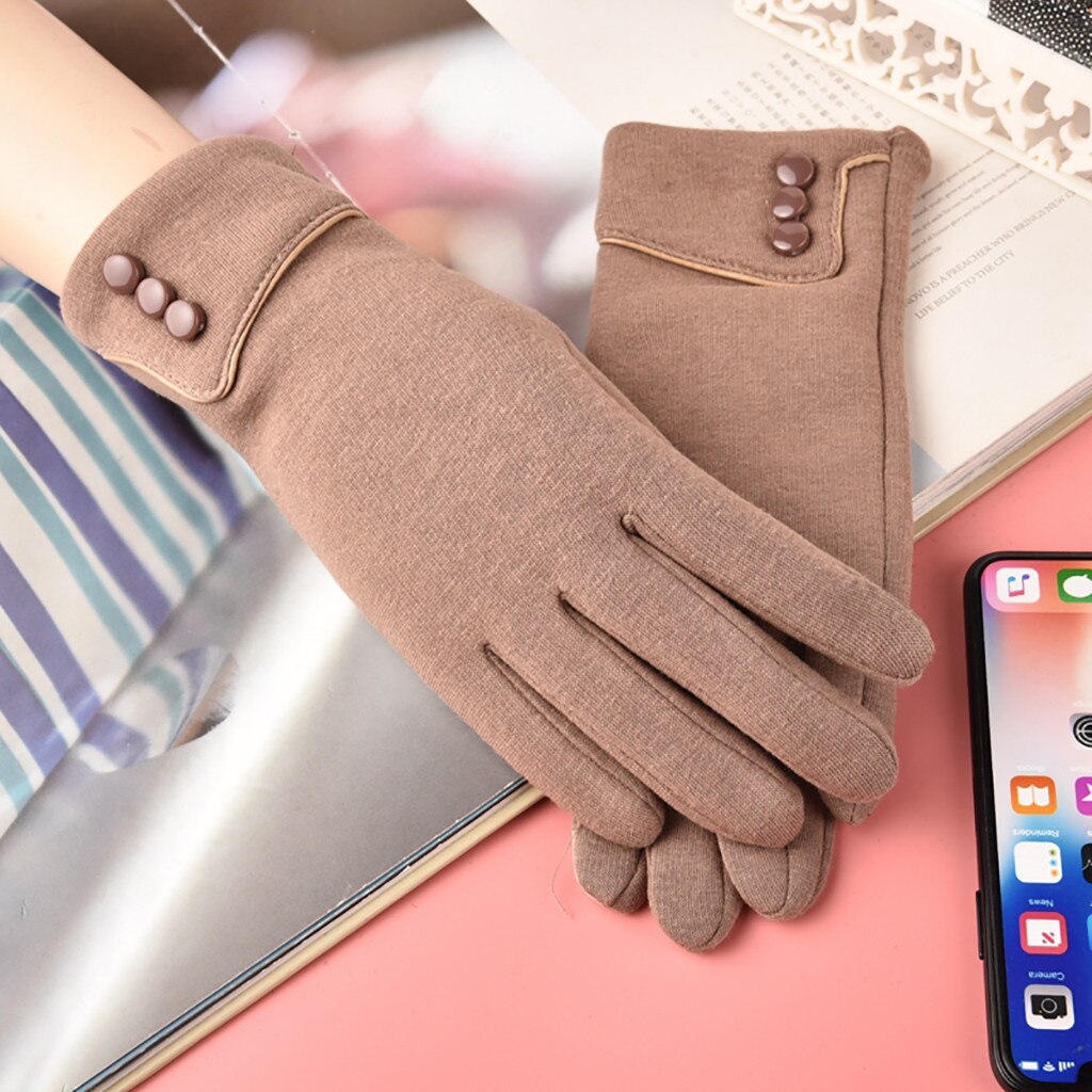 Modne damskie rękawiczki utrzymujące ciepło zimowe mankiety miękka wyściółka guziki dekoracyjne rękawiczki damskie dotykowe gładkie rękawiczki Gants Femme