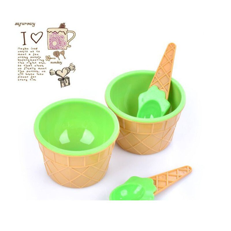 Baby Kids Ice Cream Cup Spoon Set Durable ICE Cream Cup KIds Couples Tubs Lovely Dessert Cup